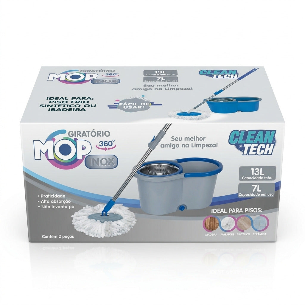 MOP Giratório 13L Cesto INOX