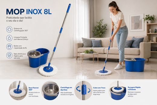MOP Giratório 8L Cesto INOX